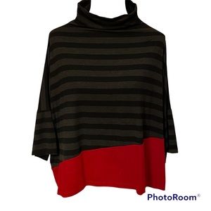ALEMBIKA TOP TUNIC MOCK NECK GRAY BLACK STRIPE RED COLOR BLOCK SIZE 1 6-8